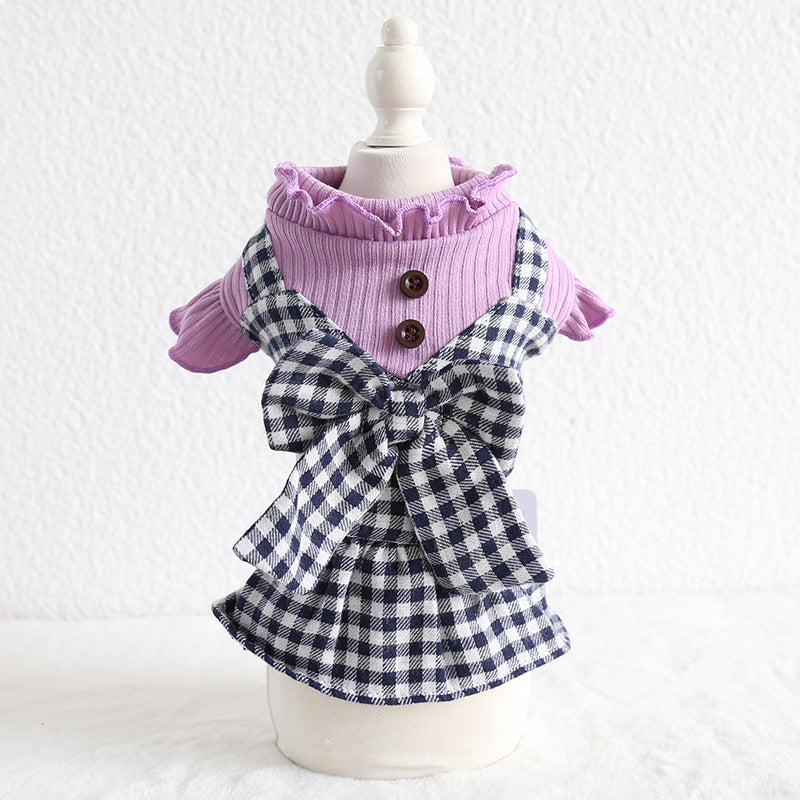 HKM-2599997 Plaid Skirt for Pets in Purple and Yellow - Polyester Material, Sizes XS to XL