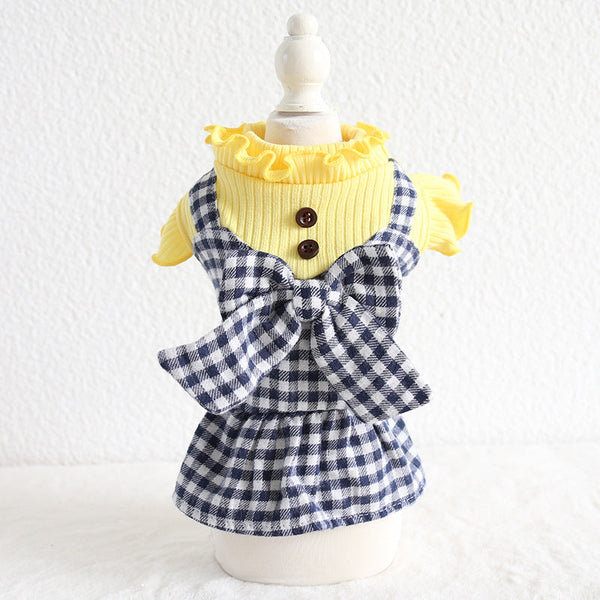 HKM-2599997 Plaid Skirt for Pets in Purple and Yellow - Polyester Material, Sizes XS to XL