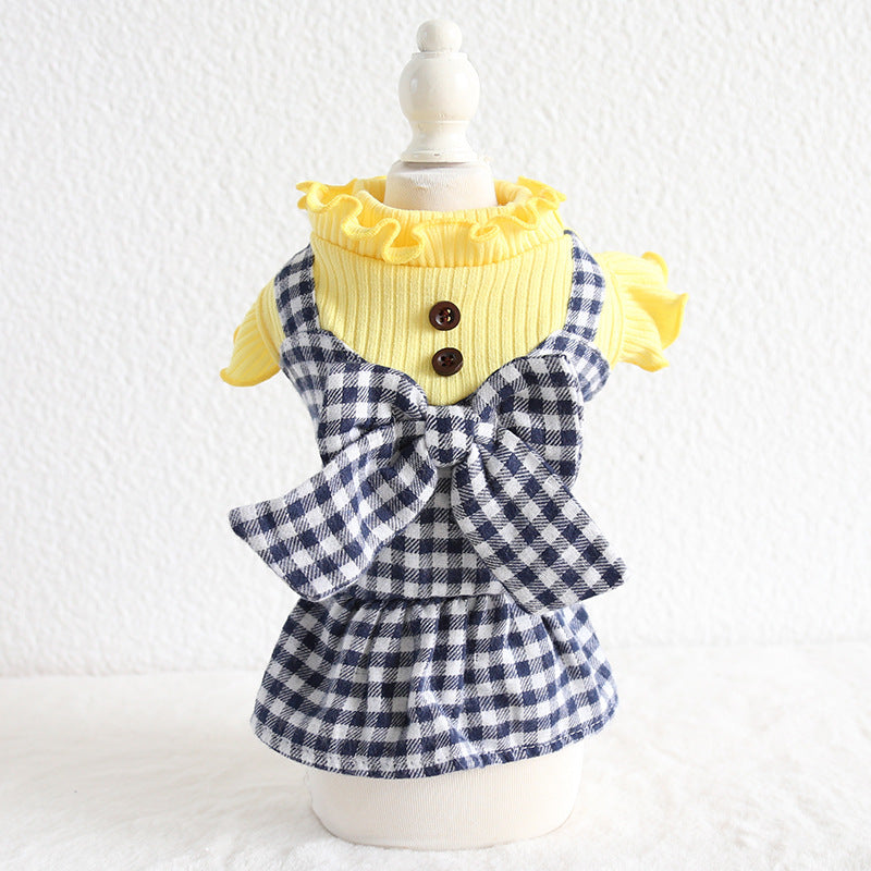 HKM-2599997 Plaid Skirt for Pets in Purple and Yellow - Polyester Material, Sizes XS to XL