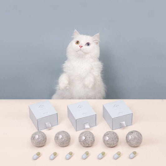 HKM-2600253 Cat Pure Wool Catnip Toy Capsules with Adjustable Mint Filling - Fun and Durable Play Balls