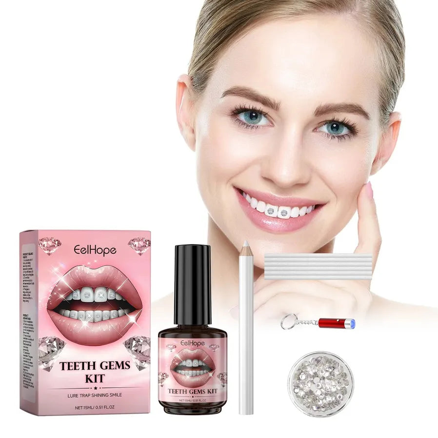HKM-260115 Silver DIY Tooth Gems Kit with Adhesive and UV Light for Unique Teeth Art