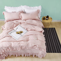 HKM-260115 Washed Cotton Ruffle Bedding Set – 4-Piece Duvet Cover, Sheet & Pillowcases