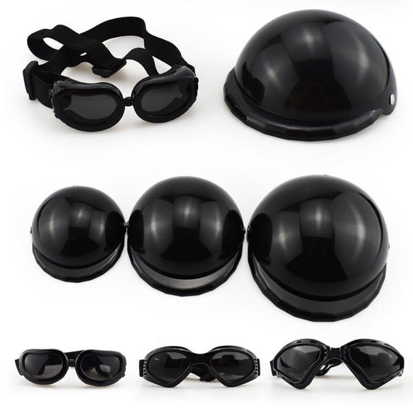 HKM-260179 Pet Safety Helmet with Sunglasses for Dogs and Cats - Monochrome Casual Headwear in Various Sizes