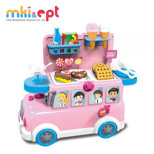 HKM-260307 Kids Electric Car Toy Bus with Multifunction Pretend Food Play Set for Ages 5-13