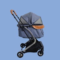 HKM-260307 Lightweight Aluminium 4-Wheel Pet Stroller with One-Click Fold, Comfortable Mesh Ventilation for Small Dogs and Cats