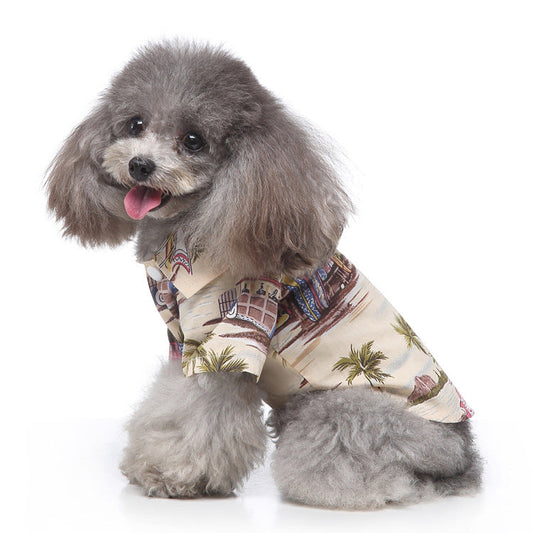 HKM-2603581 Hawaiian Print Cotton Shirt for Pets - Beach Plaid Style