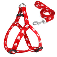 HKM-2604477 Adjustable Nylon Dog Harness and Leash Set with Paw Print Design for Small to Medium Dogs