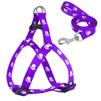 HKM-2604477 Adjustable Nylon Dog Harness and Leash Set with Paw Print Design for Small to Medium Dogs