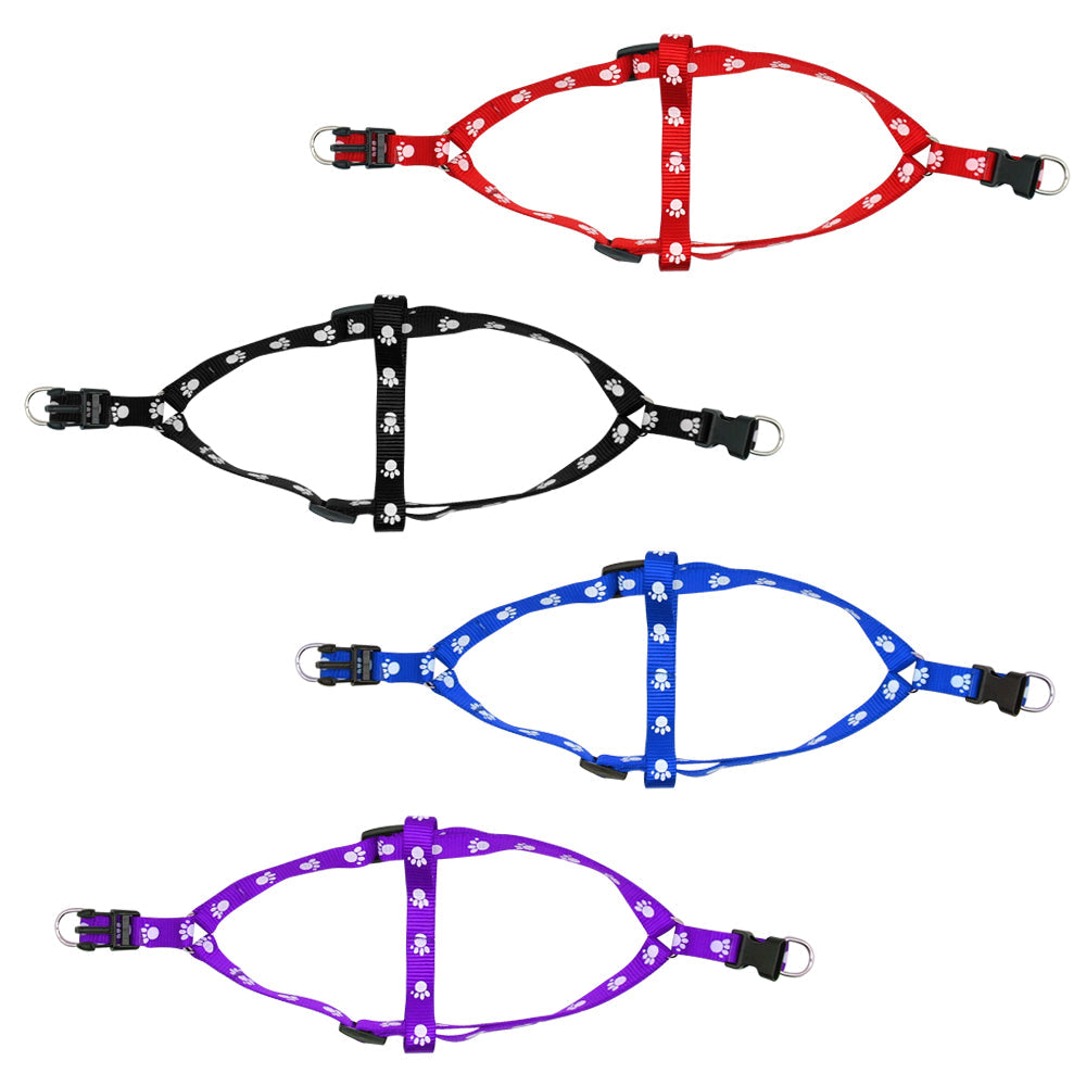HKM-2604477 Adjustable Nylon Dog Harness and Leash Set with Paw Print Design for Small to Medium Dogs