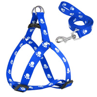HKM-2604477 Adjustable Nylon Dog Harness and Leash Set with Paw Print Design for Small to Medium Dogs