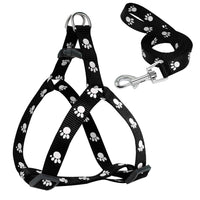 HKM-2604477 Adjustable Nylon Dog Harness and Leash Set with Paw Print Design for Small to Medium Dogs