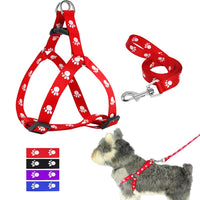 HKM-2604477 Adjustable Nylon Dog Harness and Leash Set with Paw Print Design for Small to Medium Dogs