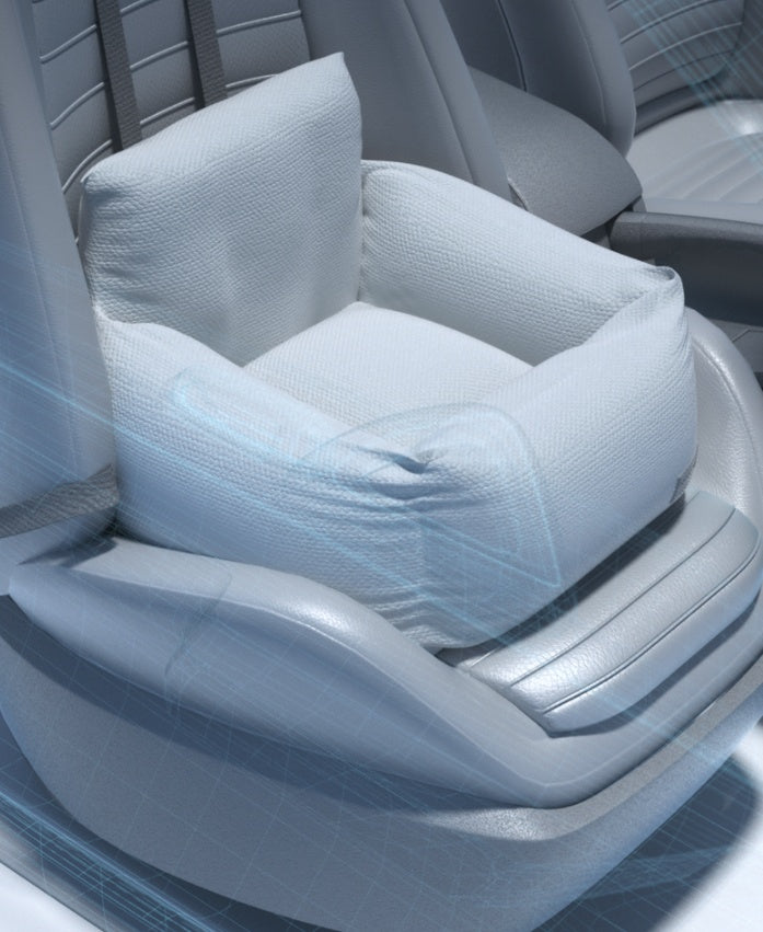 HKM-2605245 Pet Car Kennel for Front Passenger Seat - Removable, Washable, Scratch-Resistant Cushion with Cup Holder and Toy Option, 50x45x35cm