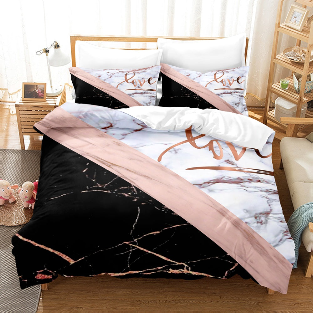 HKM-260563 Art Marble Linen Sheet Sets - Digital Printed, Brushed Chemical Fiber, Multiple Sizes Available