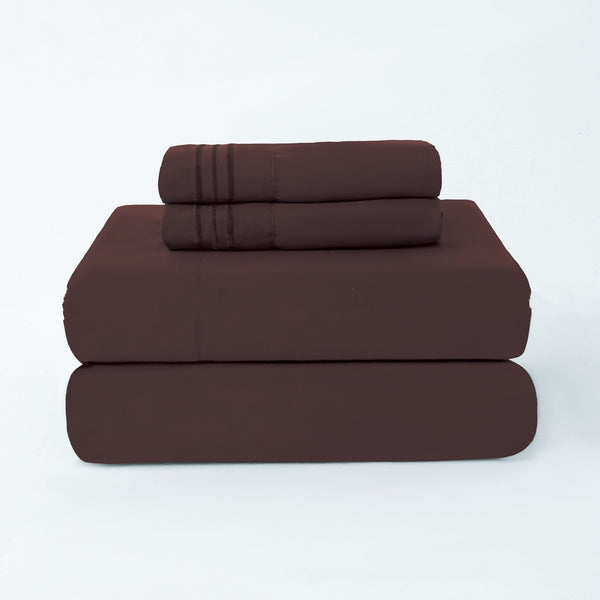 HKM-260627 Three-Line Embroidered Solid Color Chemical Fiber Fitted Sheet and Pillowcase Set, Available in Multiple Sizes