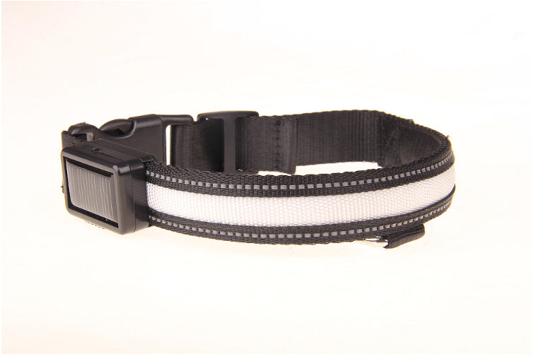 HKM-2607165 Solar Rechargeable LED Pet Dog Collar with Reflective Nylon and Multiple Colors Available