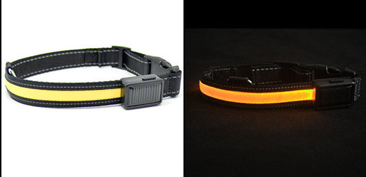 HKM-2607165 Solar Rechargeable LED Pet Dog Collar with Reflective Nylon and Multiple Colors Available
