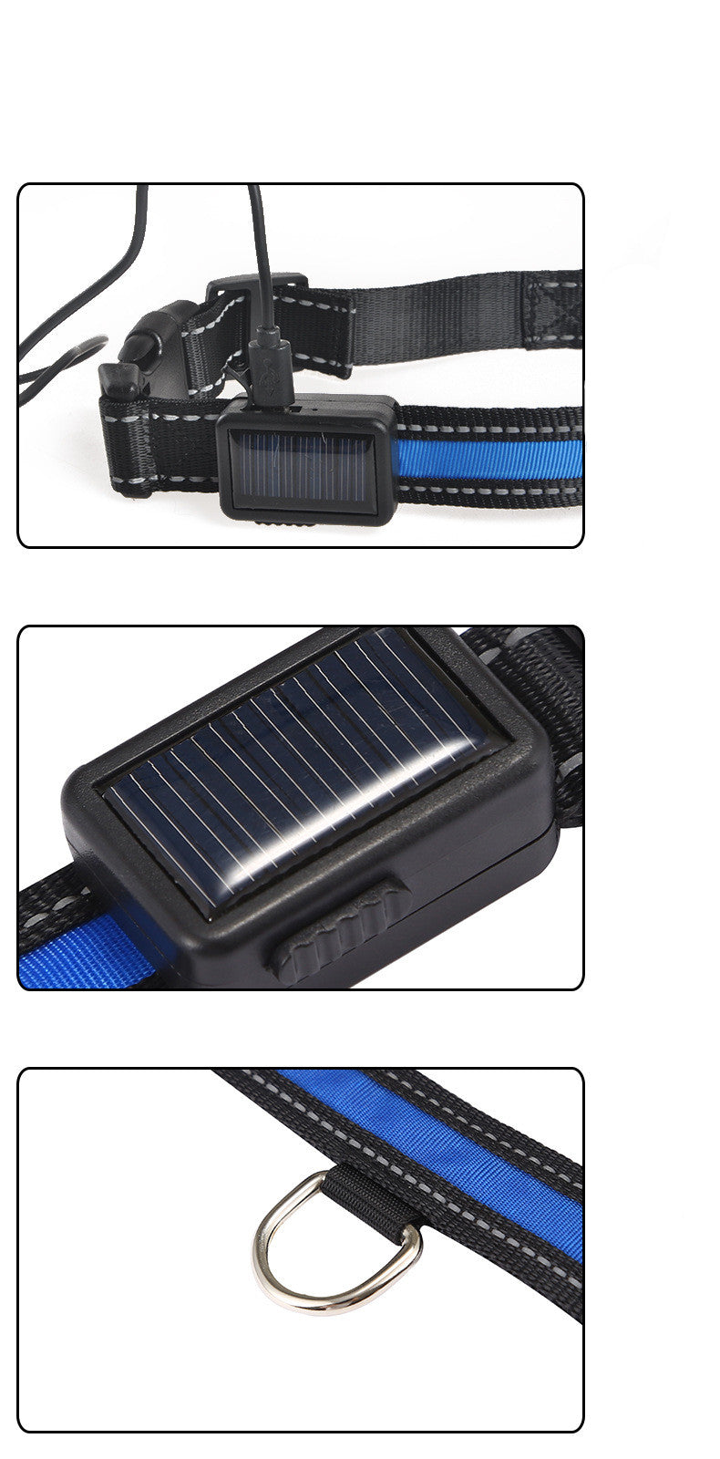 HKM-2607165 Solar Rechargeable LED Pet Dog Collar with Reflective Nylon and Multiple Colors Available