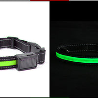 HKM-2607165 Solar Rechargeable LED Pet Dog Collar with Reflective Nylon and Multiple Colors Available