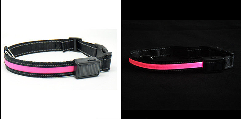 HKM-2607165 Solar Rechargeable LED Pet Dog Collar with Reflective Nylon and Multiple Colors Available