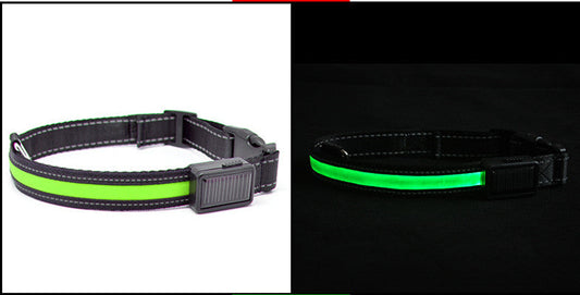 HKM-2607165 Solar Rechargeable LED Pet Dog Collar with Reflective Nylon and Multiple Colors Available
