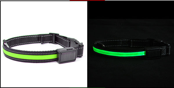 HKM-2607165 Solar Rechargeable LED Pet Dog Collar with Reflective Nylon and Multiple Colors Available