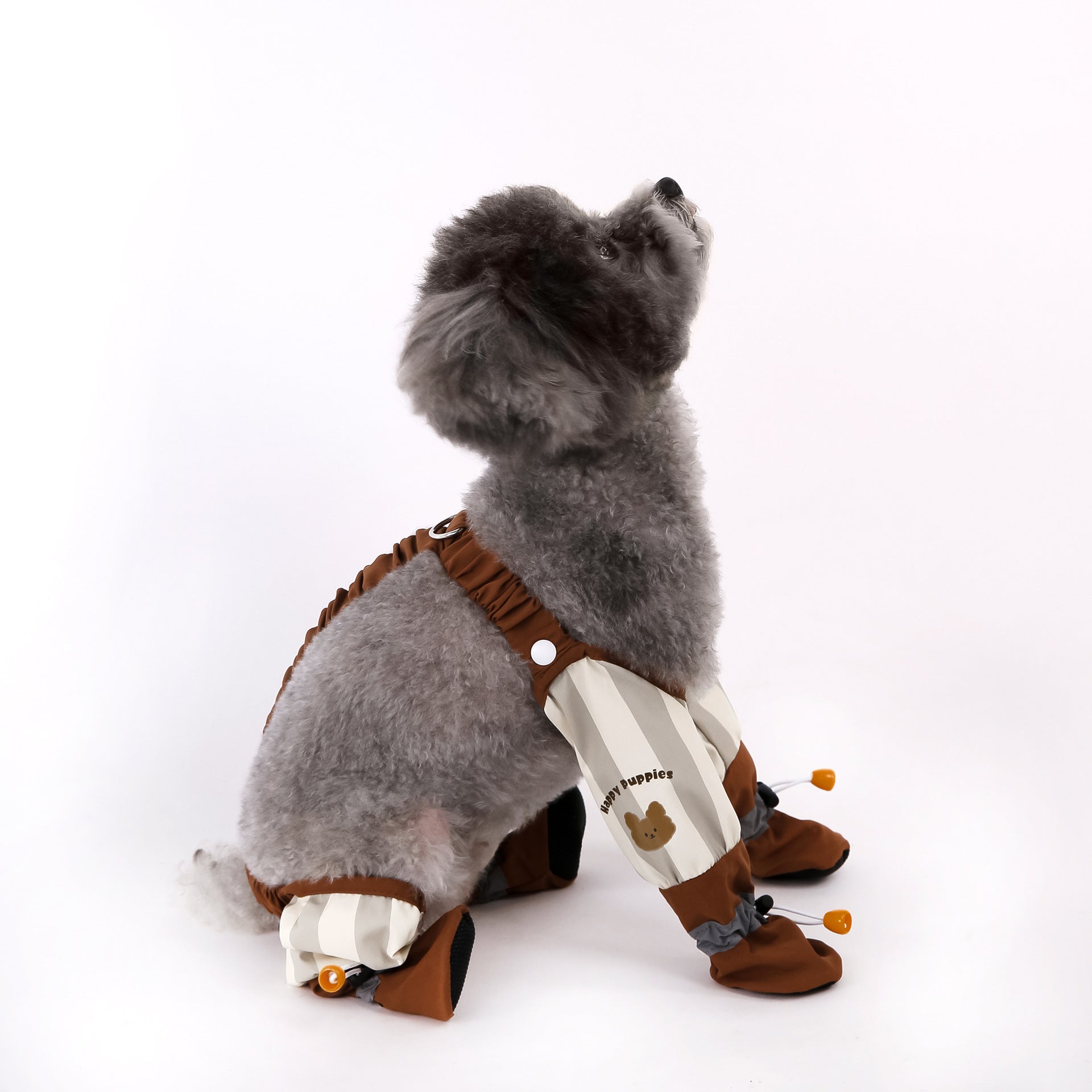 HKM-2609597 Beige and Brown Striped Dog Dustproof Pants for Autumn and Winter, Sizes S to XXL