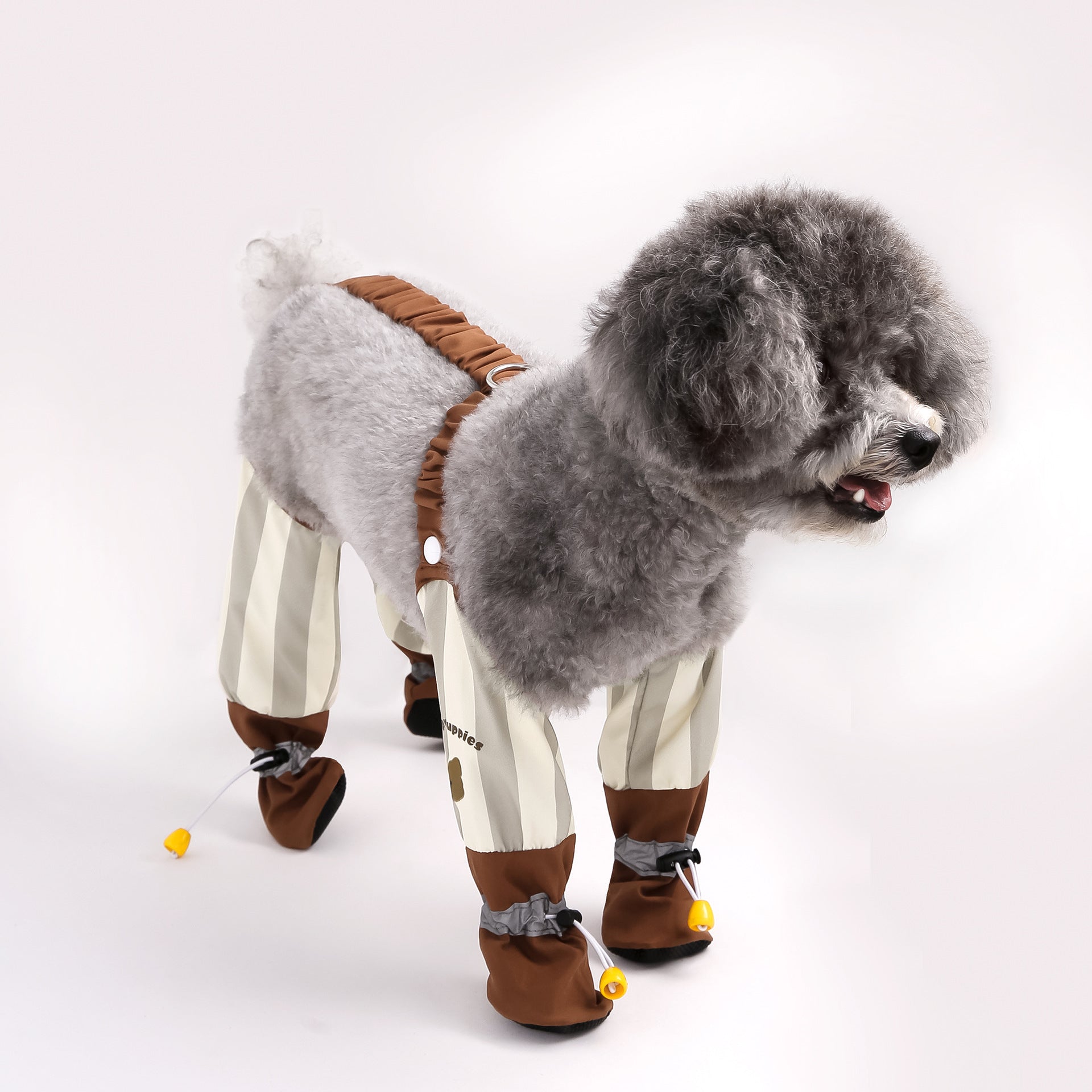 HKM-2609597 Beige and Brown Striped Dog Dustproof Pants for Autumn and Winter, Sizes S to XXL