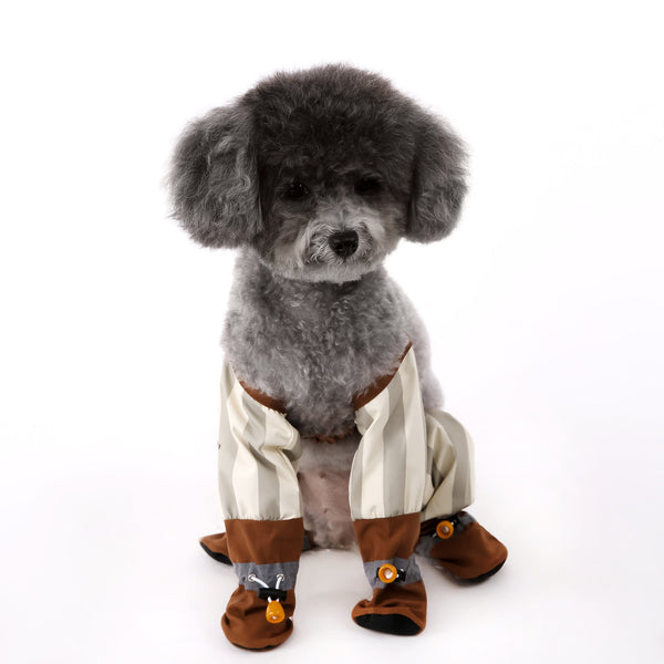 HKM-2609597 Beige and Brown Striped Dog Dustproof Pants for Autumn and Winter, Sizes S to XXL