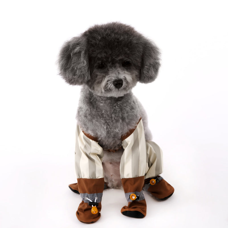 HKM-2609597 Beige and Brown Striped Dog Dustproof Pants for Autumn and Winter, Sizes S to XXL