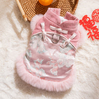 HKM-2609725 Elegant Chinese-Style Cotton-Padded Jackets for Small Dogs and Cats, Festive Tang Suits for Autumn and Winter