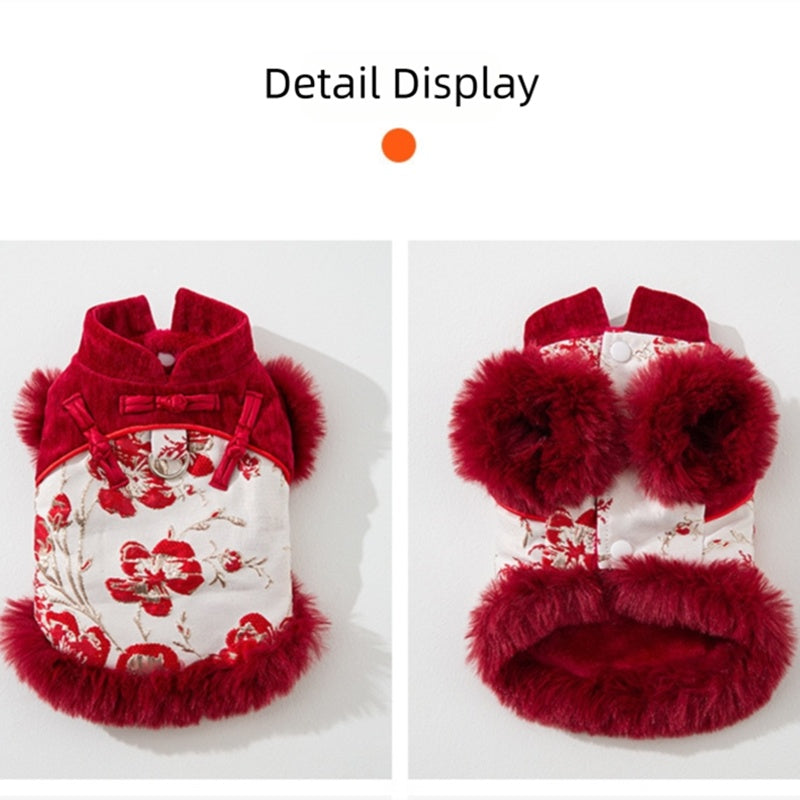 HKM-2609725 Elegant Chinese-Style Cotton-Padded Jackets for Small Dogs and Cats, Festive Tang Suits for Autumn and Winter