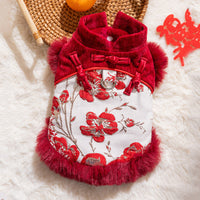 HKM-2609725 Elegant Chinese-Style Cotton-Padded Jackets for Small Dogs and Cats, Festive Tang Suits for Autumn and Winter