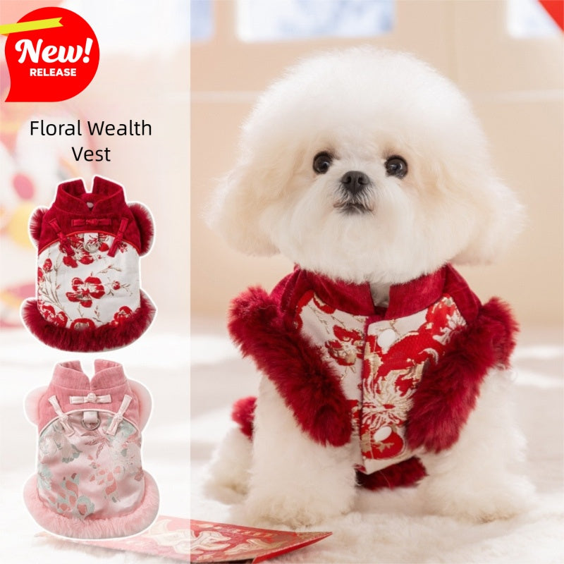 HKM-2609725 Elegant Chinese-Style Cotton-Padded Jackets for Small Dogs and Cats, Festive Tang Suits for Autumn and Winter