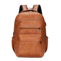 HKM-261011 Waterproof PU Leather Business Travel Laptop Backpack with USB Charging Port