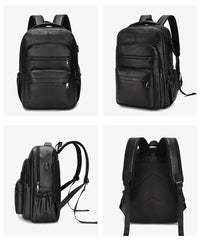 HKM-261011 Waterproof PU Leather Business Travel Laptop Backpack with USB Charging Port