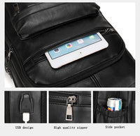 HKM-261011 Waterproof PU Leather Business Travel Laptop Backpack with USB Charging Port
