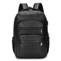 HKM-261011 Waterproof PU Leather Business Travel Laptop Backpack with USB Charging Port