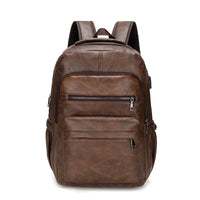 HKM-261011 Waterproof PU Leather Business Travel Laptop Backpack with USB Charging Port