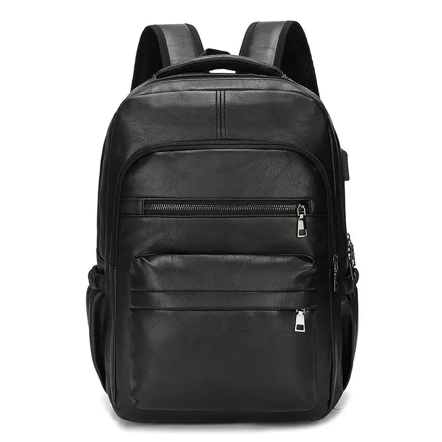HKM-261011 Waterproof PU Leather Business Travel Laptop Backpack with USB Charging Port