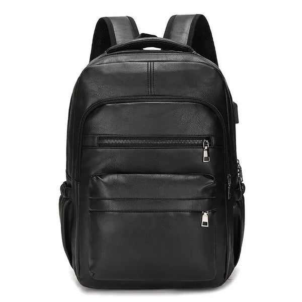 HKM-261011 Waterproof PU Leather Business Travel Laptop Backpack with USB Charging Port