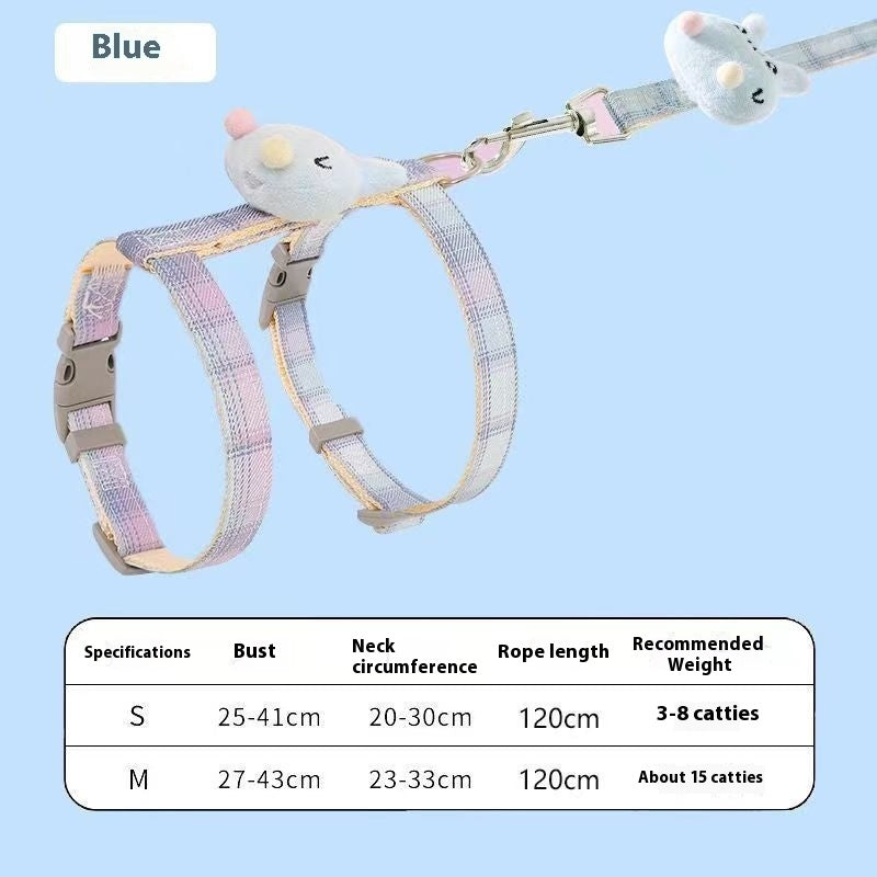 HKM-2610749 I-shaped Pet Chest and Back Harness with Hand Holding Rope for Cats - Available in Multiple Colors