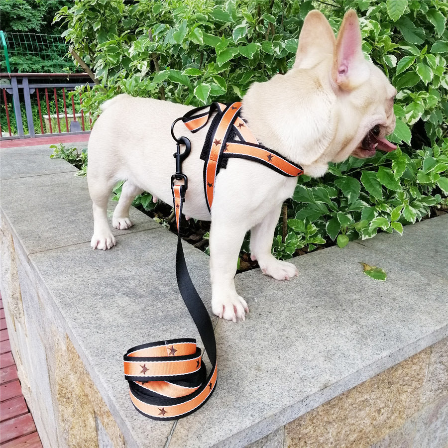 HKM-261139 Adjustable Nylon Pet Chest Harness - Sizes S to XL Available in Red, Yellow, and Orange With 150cm Leash