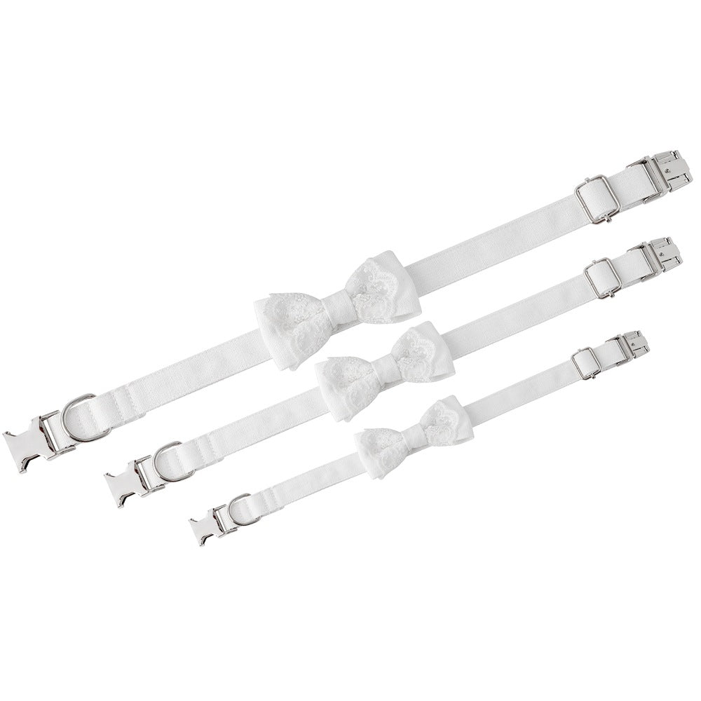 HKM-2612925 Monochrome White Pet Bow Tie Collar for Dogs - Adjustable Sizes Available