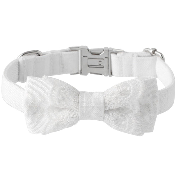 HKM-2612925 Monochrome White Pet Bow Tie Collar for Dogs - Adjustable Sizes Available