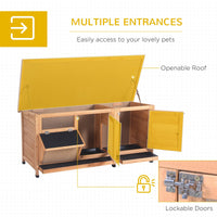 HKM-2614589 Yellow Large Bunny Hutch with Two Outdoor Areas and One Main House for Small Animals