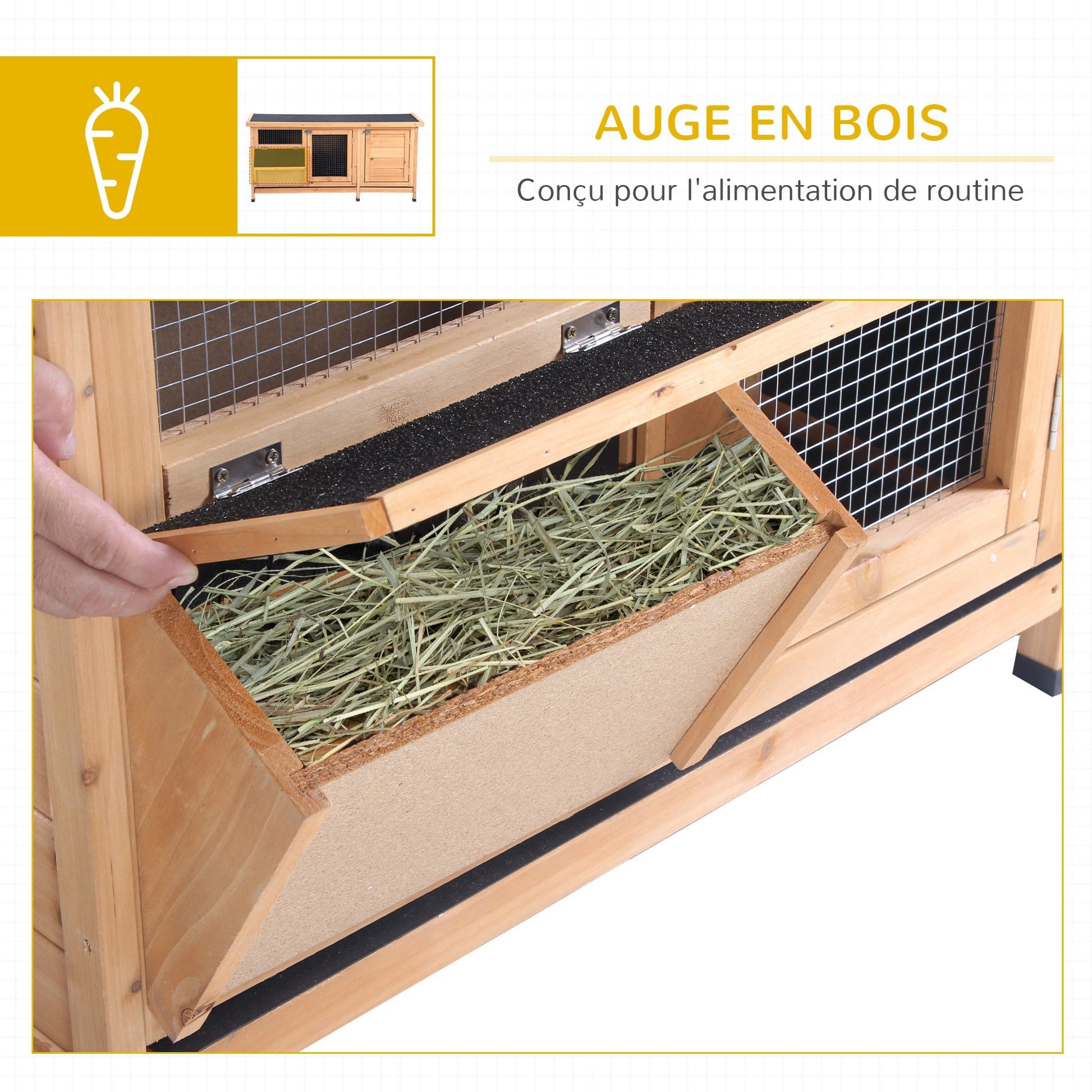 HKM-2614589 Yellow Large Bunny Hutch with Two Outdoor Areas and One Main House for Small Animals