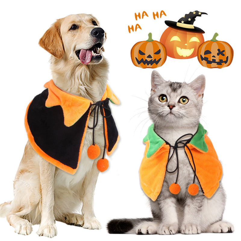 HKM-261459 Halloween Double-Sided Pumpkin Cloak for Dogs and Cats - Plush Costume with Hat, Sizes S, M, L
