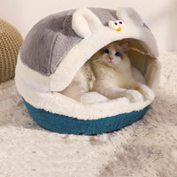 HKM-2614973 Plush Semi-Enclosed Cat Nest with Rabbit Ears - Warm and Cozy Design