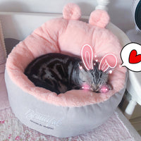 HKM-2614973 Plush Semi-Enclosed Cat Nest with Rabbit Ears - Warm and Cozy Design